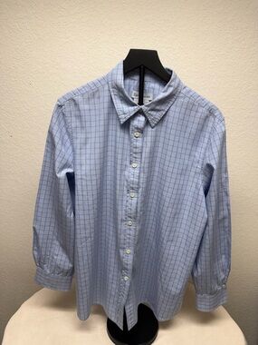 David Brooks  Light Blue Windowpane Button-Down Shirt
